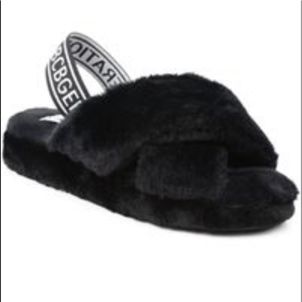 BCBG Black Fluffy Slippers